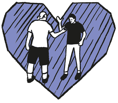 Lieblingsort - Icon, das zwei Menschen, die dich die Hand geben, vor einem großen Herz zeigt